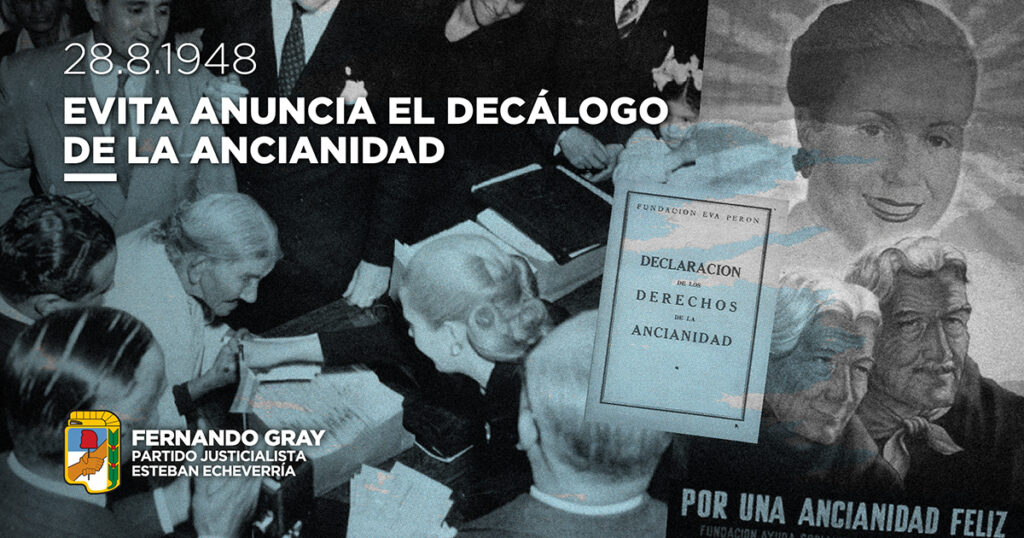 Un día como hoy, en 1948, Evita proclamó el Decálogo de la Ancianidad en favor de la justicia social y la equidad. El primer gobierno del general Juan Domingo Perón defendió el acceso a la vivienda y a la alimentación saludable; la protección social; el derecho a la salud integral, al ocio, a la tranquilidad y el respeto para nuestras y nuestros mayores. En tiempos de crueldad, quiero reivindicar los aciertos históricos del peronismo para asegurar mayor igualdad, inclusión y bienestar para el pueblo. Continuaremos acompañando, como siempre, la lucha de las jubiladas y los jubilados todos los miércoles.