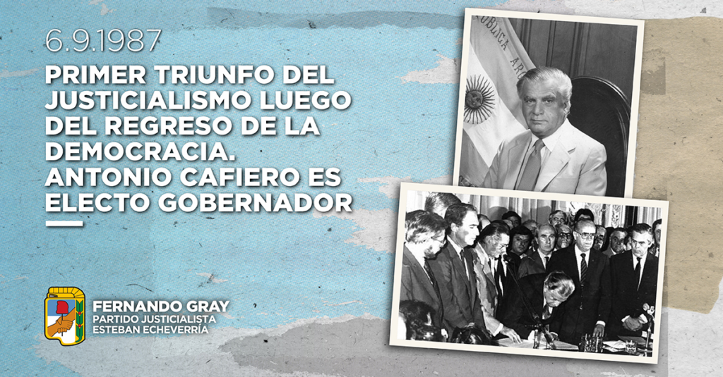 Un día como hoy, hace 39 años, la provincia de Buenos Aires protagonizó la recuperación del liderazgo peronista tras el retorno de la democracia. Con la elección del compañero Antonio Cafiero como gobernador, nuestro movimiento volvió a enarbolar las banderas de la justicia social, la independencia económica y la soberanía política en el distrito electoral que reúne casi el 40% de la población nacional.